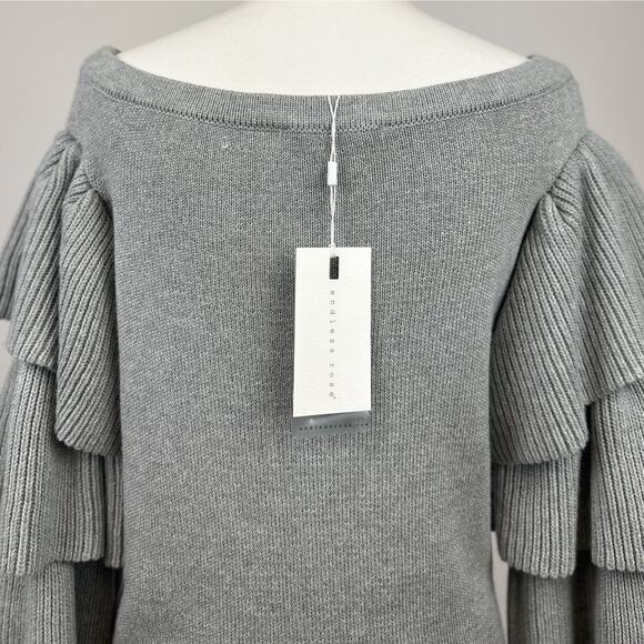 Endless Rose Sweater Romantic Ruffle Off Shoulder Tiered Sleeve Gray Small NWT - Picture 8 of 11